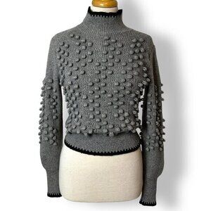 BCBG Maxazria Gray Popcorn Long Sleeve Knit Sweater Turtleneck Wool Blend Sz S